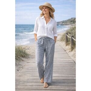 JM Collection Linen Pull On Wide Leg Pants Size 16 Coastal Lightweight